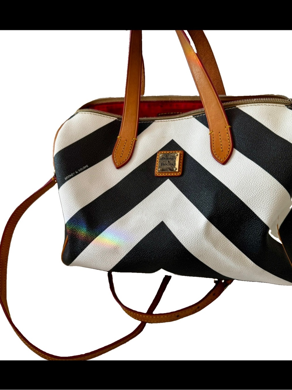Dooney & Bourke Black & White Chevron Canvas Leather Zip Tote Hand Shoulder Bag